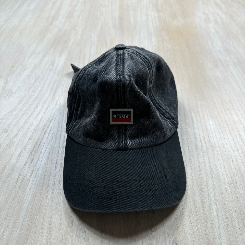 Levi's Black Washed Denim Logo Patch Y2K Adjustable Strapback Baseball Cap